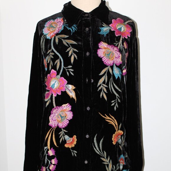 NWT Johnny Was Workshop Biya JWLA Embroidered Velvet Sidonia Pleat Blouse Top - Picture 3 of 7